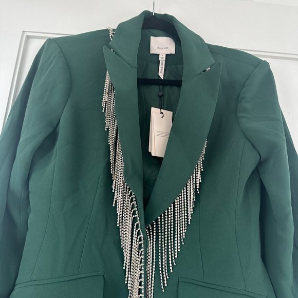 NWT Cinq à Sept Cheyenne Crepe  Blazer Jacket Rhinestone Embellished Fringe Sz 2 - Picture 6 of 9